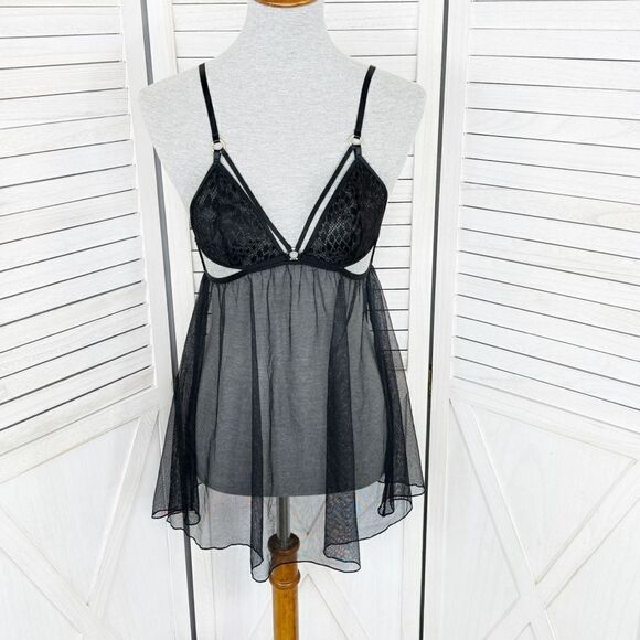 Victoria’s Secret Sheer Mesh Cage Babydoll Nightie Black Small - Picture 1 of 10